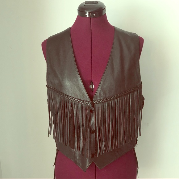 Unik Jackets & Blazers - Vintage Genuine leather vest braided fringe